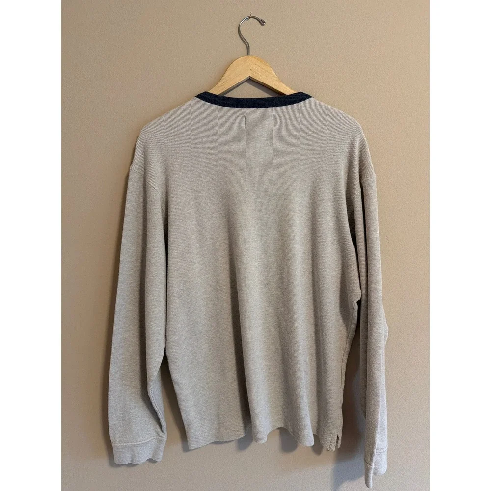 Vintage Eddie Bauer Mens Long Sleeve Ringer Shirt Oatmeal Cotton Knit - Picture 4 of 4